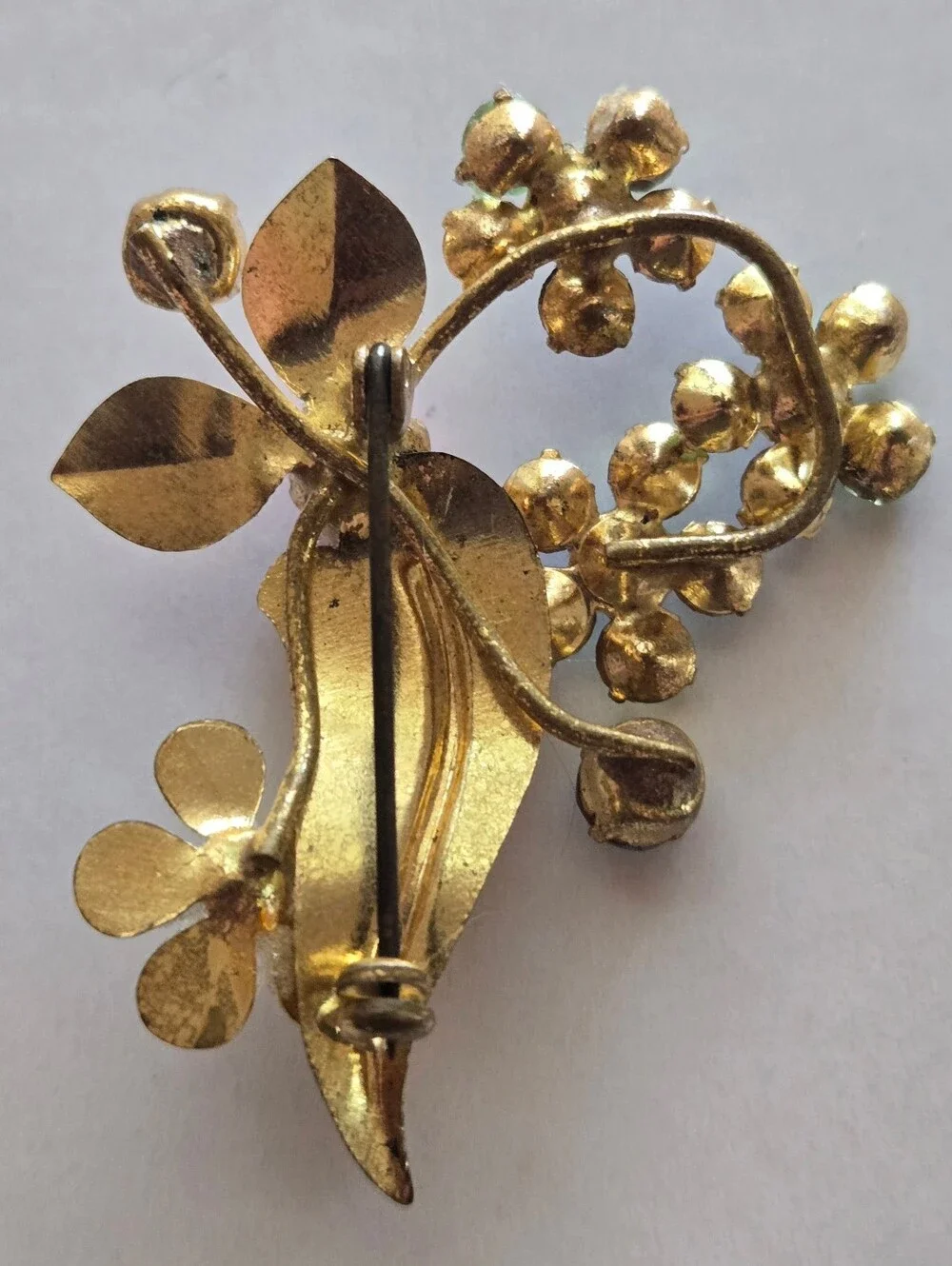 Vintage Flower Bouquet Brooch Multicolored Uranium Rhinestones Glows